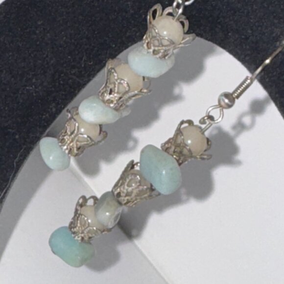 Amazonite and Jade Dangle Earrings - Picture 8 of 10